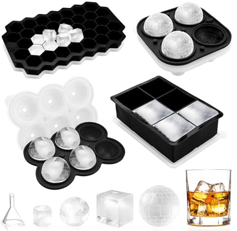 Feelhap Cubiteras para Hielo Grande con Tapa,4pcs Bandejas de Cubitos de Hielo,Moldes para Cubitos de Hielo,Bandeja de Hielo Sin BPA Fácil Quitar Apilables Moldes de Silicona para Cócteles,Whisky,Vino