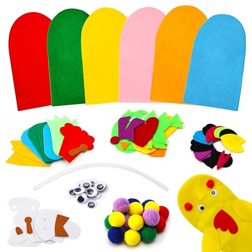Kit de Marionetas de Mano para Niños, Juguete de Fieltro Marioneta de Mano Kit de Manualidades de Fieltro de Animales Costura para Niños Niñas Fiestas de Bricolaje
