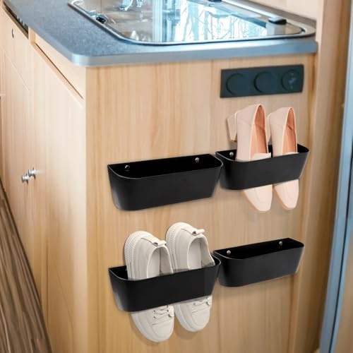 4 Stück Schuhhalter Wand Wohnmobil, Schuh Halterung Wohnmobil Camping Zubehör Schuh Organizer mit Ohne Bohren Selbstklebend oder Bohren, Schuhregal zur Wandmontage für Wohnmobil, Badezimmer