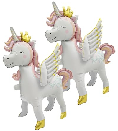 Risipu 2 Stück 3D-Einhorn-Luftballons, Aluminiumfolien-Ballon-Set, gehende Einhorn-Dekorationen, Kindergeburtstagsdekorationen (2 Stück, mattes rosa Einhorn)
