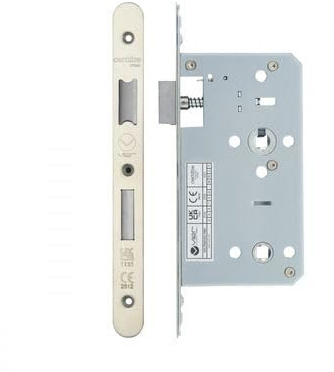 Kooples Hardware DIN Bathroom Lock 2-Piece 78mm Centres, 60mm Backset Internal Privacy Mortice for Lever Handle & Thumbturn Furniture (Satin Stainless)