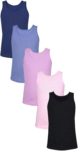TupTam Unterhemden Mädchen Baumwoll Unterhemd 5er Pack Tank Top Ärmellos Kinder, Farbe: Punkte Puderrosa Dunkelblau Schwarz, Größe: 134-140