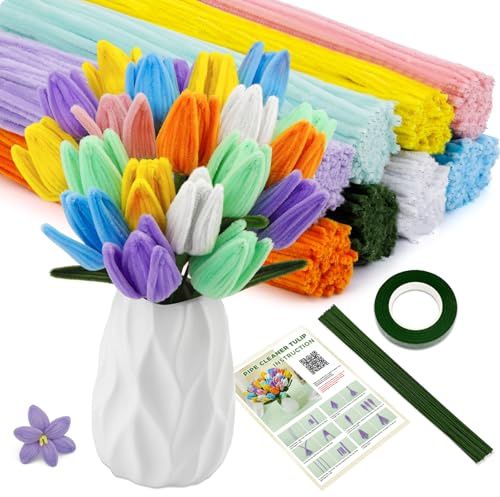 550Stück Pfeifenreiniger Blumen Set, 8 Farben Pfeifenreiniger mit Anleitung