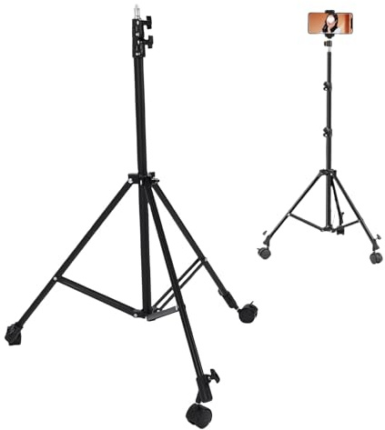 VBESTLIFE Supporto per Lampada da Pavimento con Rotelle, Supporto per Treppiede Telescopico Pieghevole con Rotelle, Supporto Fotografico con Altezza Massima di 2,1 M per Softbox Moonlight