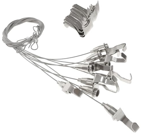 Genérico Kit para Colgar Cuadros Alambre Inoxidable Ajustable y Gancho Resistente, 10 Piezas, para Marcos de Fotos y Espejos, Uso en Pared, Bricolaje, Exhibiciones Artísticas, Fotografía,