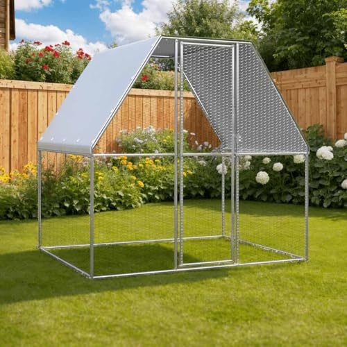 Kleintierkäfig Kleintierbehausung,Hühnerkäfig Silbern und Grau 2x2x2 m Verzinkter Stahl,Freigehege für Hamster oder Hasen