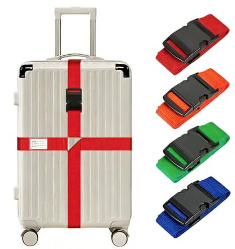 Koffergurte,Verstellbare Kofferband mit Adressschild,Kofferband Gurt Auffällig,4 einfarbige Kreuzgurt Kofferbänder für Koffer Markierung,Reisezubehör Gepäckgurt Luggage Strap.(4 Stück)