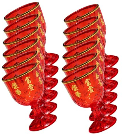 Toyvian 12 Bicchieri di Plastica Rossi da Vino 40ml per Matrimoni Set 12 Pezzi Coppe di Vino Simboli Cinesi per Feste e Ricevimenti