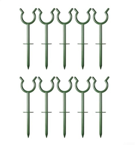 Paquete de 10 soportes de guía de manguera de jardín para mangueras flexibles y remojadas, plástico ABS, verde, instala estacas de tierra para evitar torceduras y enredos en jardines al aire libre