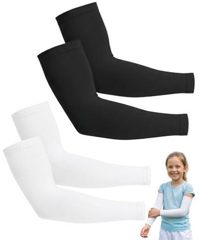 JEXOWIQ Mangas para Brazos Niños, Manguitos Ciclismo, Manguitos UV Protección Antideslizantes Running Baloncesto Ciclismo Voleibol Al Aire Libre para Niños y Niñas de Anos