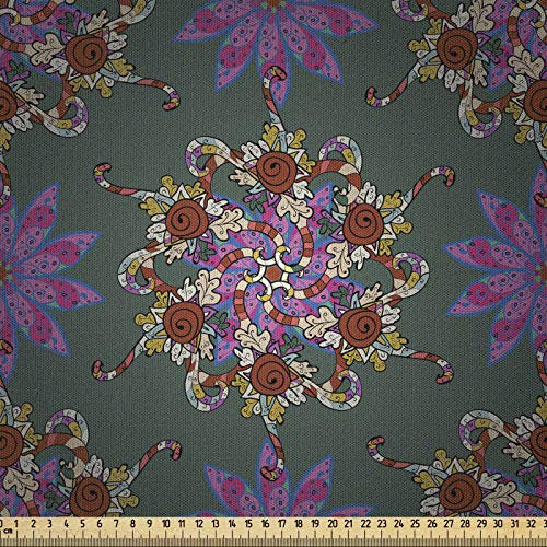 ABAKUHAUS Mandala Stoff als Meterware, Blumenzusammensetzung, Microfaser Multi Zweck Dekostoff für Kunsthandwerke, 3M (230x300cm), Mehrfarbig