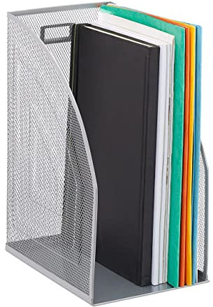 Relaxdays Stehsammler Metall, DIN A4, Stehordner breit, Mesh, Zeitschriftensammler Büro, HBT: 32 x 16 x 24,5 cm, Silber