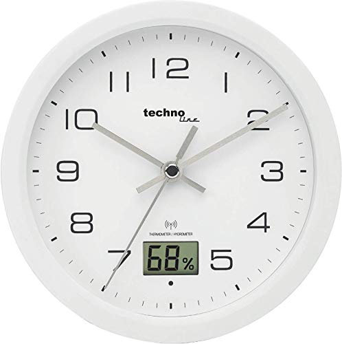 Technoline Kleine analoge Funkwanduhr, Baduhr mit Temperatur-und Luftfeuchteanzeige