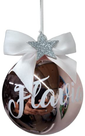 Palla per Albero Di Natale IN VETRO rosa gold lucida 10CM Personalizzata pallina con Nome o Scritta DECORAZIONE NATALIZIA