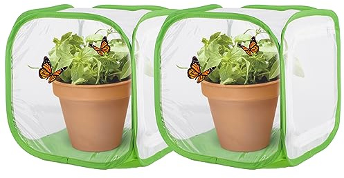 Antoll 2Pcs 12 S Size Green Butterfly Habitat Cage, Monarch Butterfly Habitat, Butterfly Cage for Caterpillars, Flying Insect Mesh Cage, Outdoor Observation Plant, Pop-Up Open Size: 12x12x12