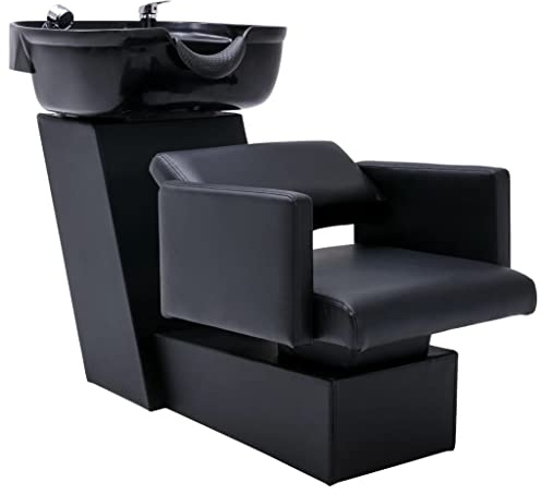 vidaXL Friseurstuhl mit Waschbecken Friseursessel Salon Rückwärtswaschsessel Friseurwaschsessel Friseur Waschsessel Schwarz 129x59x82cm Kunstleder