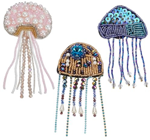 INFUNLY Jelly Fish Perlenaufnäher, Strass, Pailletten, Quallen, Flicken für Kleidung, Meerestiere, Aufnäher mit Quaste, handgefertigt, DIY-Aufnäher, Applikation für Taschen, Hüte, Jeans, Jacken