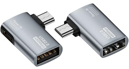 CY Adapter Micro-USB 2.0 auf Typ-A-Buchse, OTG-Host-Adapter, 90 Grad links + rechts abgewinkelt, mit USB-Stromversorgung für Handy, Tablet, 2 Stück