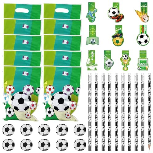 GAROMIA 40 Stück Bleistiftanzug Fußball Radiergummi Fußball Geschenktüte Fußball Lesezeichen Partytütenfüller Junge Fußball Thema Mitgebsel Bleistifte Fussball Deko Geburtstag Kinder