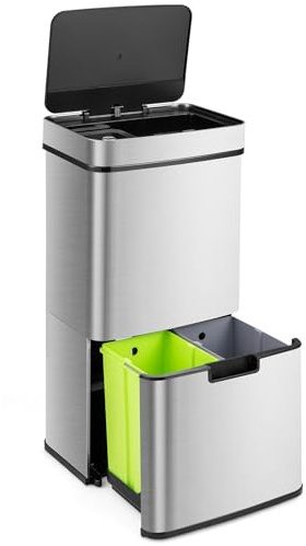 GIANTEX 72 L Mülltrennsystem mit 4 Fächern und Bewegungssensor | Edelstahl Küchenabfalleimer mit Tretfunktion, sanft schließendem und offen bleibendem Deckel