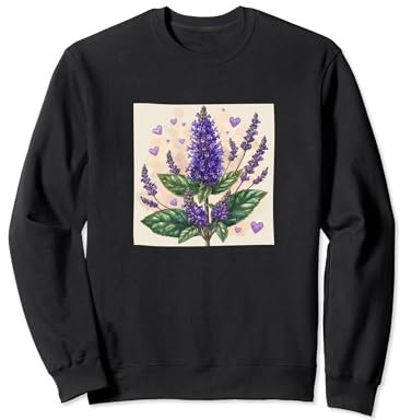 Anise Hyssop Flowers With Hearts Around Boho Style Graphic Sweatshirt
