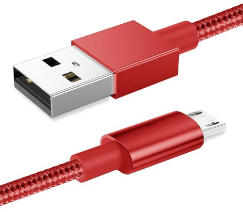 World biz Micro USB Cable, 2M Micro USB Android 3.1A Fast Charger Cable Nylon Braided USB Micro Cord Compatible for Samsung S7/S6,Kindle Fire,Tablets,PS 4 Controller, Android Devices (Red)