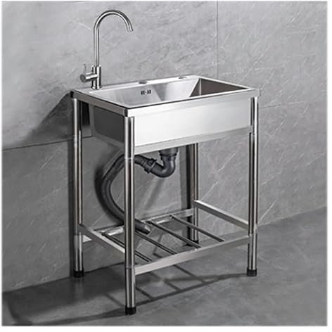 Große Einzelbecken-Edelstahl-Spüle für Garage, Waschküche, Outdoor, Restaurant, Innenarbeitsplatz, Hinterhof, Waschstation (Größe: 75 x 45 cm, Farbe: Chrom)