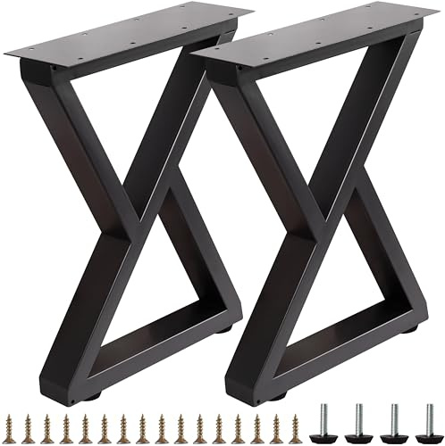 VASGOR 16-Inch Heavy-Duty Metal Table Legs (Set of 2), Black Double Triangle Design, Furniture Leg for Bench, Coffee Table, DIY Projects – Includes Screws & Floor Protectors (16 - Z Shape)