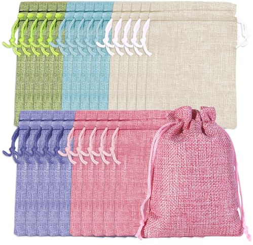 25 Pack Hessian Bags, 10x14cm Small Drawstring Bags, 5 Colours, | for Lavender, Ideal for Wedding Favours, Jewellery, Gifts, Crafts, Parties, Jewellery Shops, Craft Stores, DIY Enthusiasts