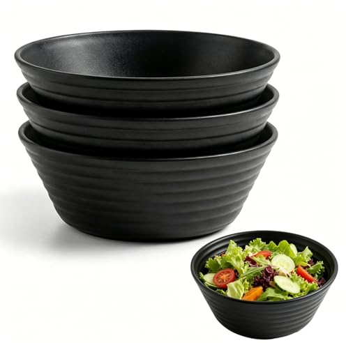 YuLiMirich 4 skålar 20 cm stora flingskålar salladsskål svart skål skål okrossbar soppskålar av plast, dessertskålar mikrovågsugnar diskmaskinssäker – 1 200 ml