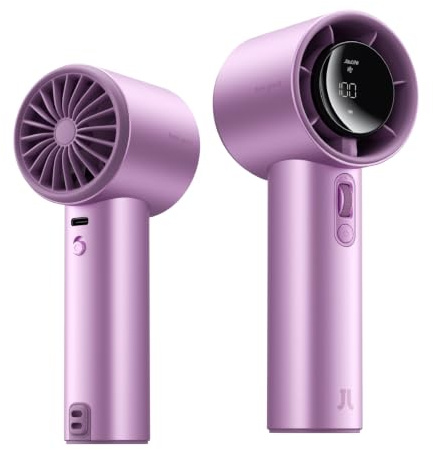 JISULIFE Ventilador portátil de 40H Endurance, color morado iridiscente con pantalla LED, velocidad de 100 niveles, recargable rápida USB-C, diseño personal de moda para festivales, conciertos