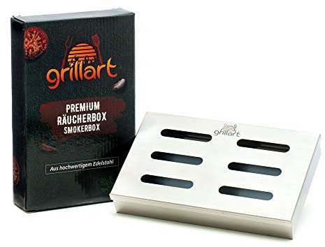 grillart® scatola per affumicatura originale per barbecue in 100% acciaio inox, affumicatore, aromabox, accessorio per barbecue a gas, barbecue a sfera e barbecue a carbonella, 21 x 13 x 3,5 cm