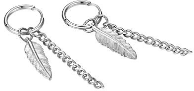 JewelryWe Schmuck Creolen Ohrringe Blatt Feder Kette Anhänger Edelstahl Ohrstecker Pierced Ohrhänger für Herren Damen, Schwarz/Gold/Silber