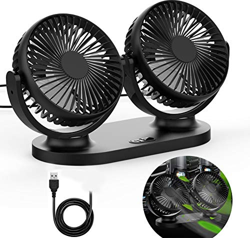 Queta Dual Head Car Fan 12V 24V, USB Mini Fan Car Fan Dual Head 360 Degree Rotating 3 Speed, Vehicle Fan Cooling Fan Suitable For Most Family Of Vans SUV RV ATV