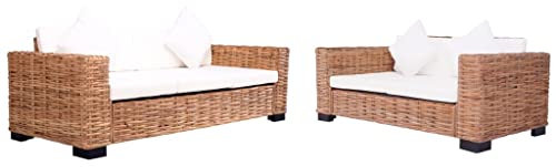 vidaXL Gartensofa 2-TLG. Polster 2/3 Sitzer Sofa Rattansofa Gartenmöbel Set Sitzgruppe Gartengarnitur Sitzgarnitur Lounge Gartenset Natürliches Rattan