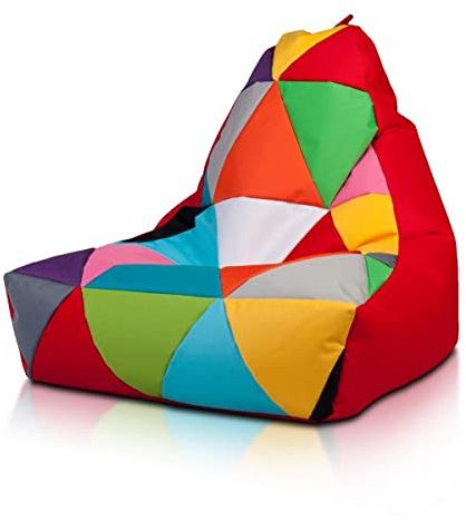 Ecopuf - Sessel Wohnzimmer - Keiko Patchwork S/M Polyester Sack Sitz - Entspannungssessel zum Sitzen - Sack Pouf reißfest schmutzabweisend - Pouff mit Handgriff - Wohnungseinrichtung - Rot Nc12