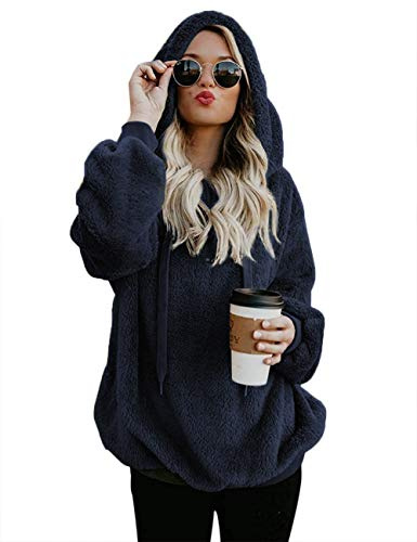 iWoo Sweat à capuche pour femme - En polaire - Automne - Hiver - Chaud - Manches longues - Couleur unie - Décontracté