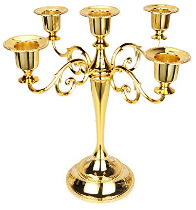 WingFly Chandelier Bougeoir à 5 Bras en Métal Style d'Européen Chandelier de Mariage Candélabre pour Noël Cadeau d'anniversaire Décor à La Maison (Or)