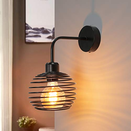 ZMH Wandleuchte Innen Wandlampe Schwarz - Flurlampe E27 Wohnzimmer Vintage Wandbeleuchtung Schlafzimmer Bett Bettlampe Flur Wand Retro Industrial für Treppenhaus Büro Flur Hotel (ohne Leuchtmittel)