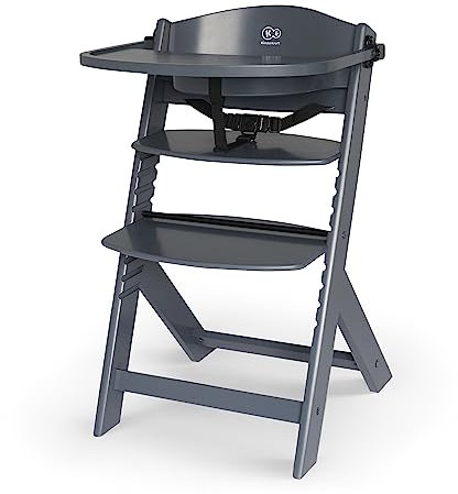 Kinderkraft Kinderhochstuhl aus Holz ENOCK 3 in 1, Niedriger Stuhl, Babystuhl, Abnehmbare Schutzbügel und Gurt, Rückenlehnenverstellung, ab 6 Monaten bis 10 Jahre, Vollgrau