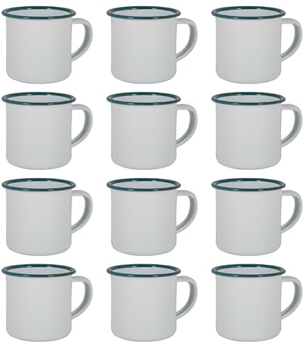 Argon Tableware Enamel Espresso Cups - 130ml - Green - Set of 12 Metal Drinking Mugs Teacup Coffee Mug Set Hot, Cold Drinks Cups for Home, Kitchen, Dining, Travel, Camping, Hiking & Outdoor Use