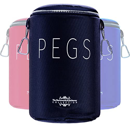 The Barkworth & Hathaway Peg Bag – Waterproof & Zip-Top Clothes Peg Holder with Shoulder Strap & Hook | Durable 1680D Nylon | Weather-Resistant Storage for Washing Line Pegs – Grey, Blue, Pink