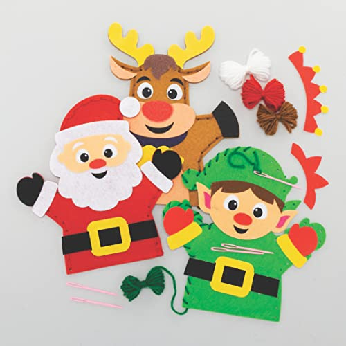 Baker Ross FC157 Weihnachts-Handpuppen-Sets, 4 Stück, Puppen für Kinder, Kunst und Handwerk für Kinder zum Geschichtenerzählen, ideal für Partys, Schulen und Schlafenszeitgeschichten