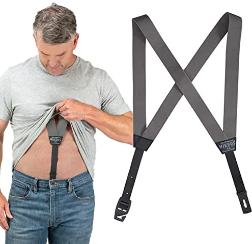 HIKERS - Original Hidden Suspenders for Men Under Clothes - Button Fly Grey 43in - Small