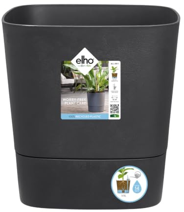 elho Greensense Aqua Care Quadrat 30cm Blumentopf - Holzkohlengrau | L 29.5 x B 29.5 x H 30.2 cm | Integrierter Untersetzer | für den Innen- und Außenbereich | 100% recyceltes Plastik
