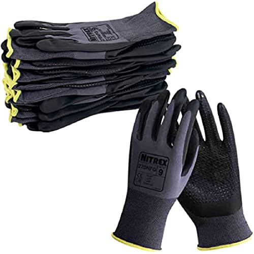 NITREX 270NFG Arbeitshandschuhe, abriebfeste Schutzhandschuhe mit gesandeter Schaum-Handflächenbeschichtung, Schutz vor mechanischen und industriellen Gefährdungen – 10 Paar je Beutel