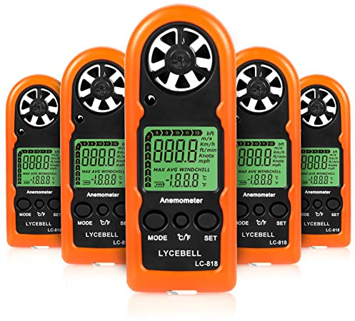 LYCEBELL Handheld Anemometer, Digital Wind Speed Meter with Backlight LCD, Measuring Wind Speed/Temperature, Portable Air Velocity Gauge for Surfing, Fishing, Meteorology