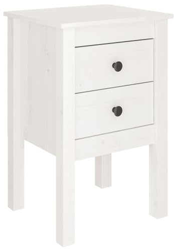 vidaXL Nachttisch 2 Schubladen Nachtschrank Nachtkonsole Nachtkommode Schlafzimmer Schrank Kommode Weiß 40x35x61,5cm Massivholz Kiefer