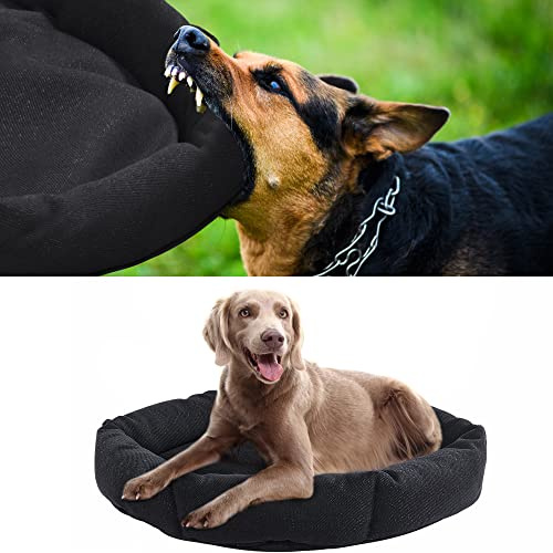 HOMBYS Kaufestes Hundebett, unzerstörbares Hundebett für Aggressive Kauer, rund, langlebig, robust, schwarz, wasserdicht, orthopädisches Hundekissen für kleine Hunde/Katzen, 50,8 x 61 x 12,7 cm,