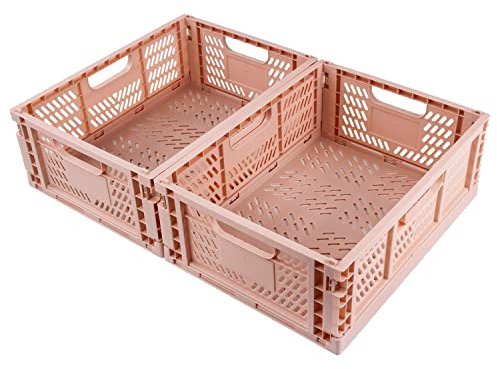 Spesh 2 scatole portaoggetti pieghevoli, grandi, impilabili, in plastica, pieghevoli, per scrivania, scaffale, cassetto (rosa, 40 x 30 x 15 cm)